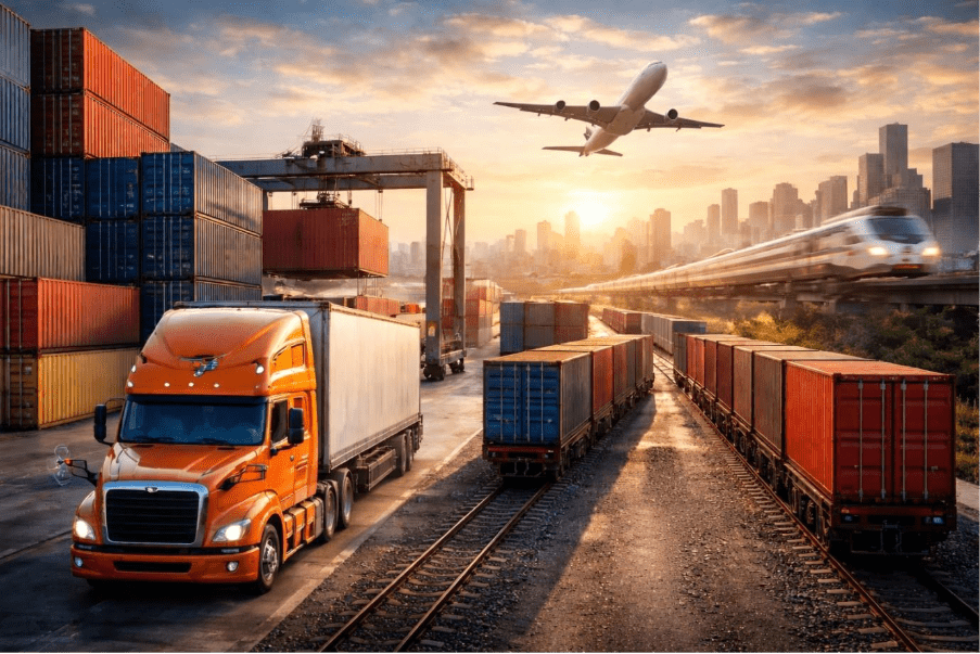 Integrated truck, rail, and intermodal freight operations at logistics hub 