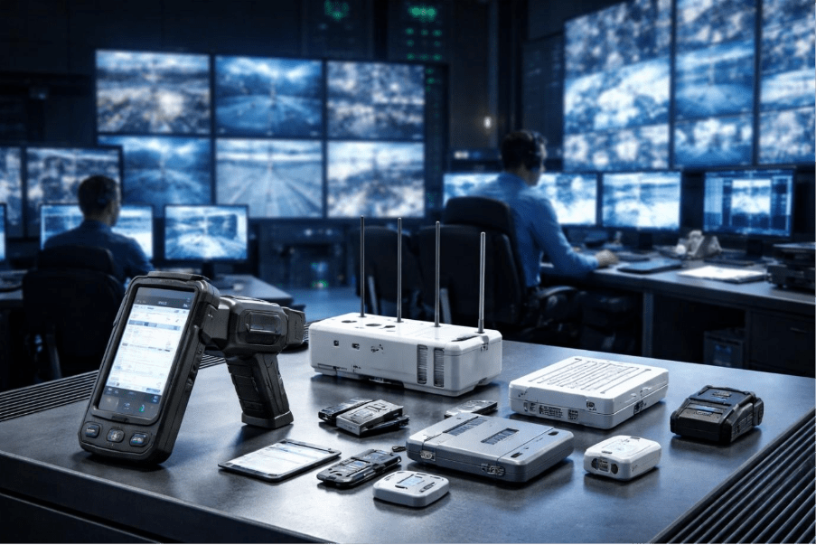 Security control center with RFID, BLE, and IoT monitoring devices 