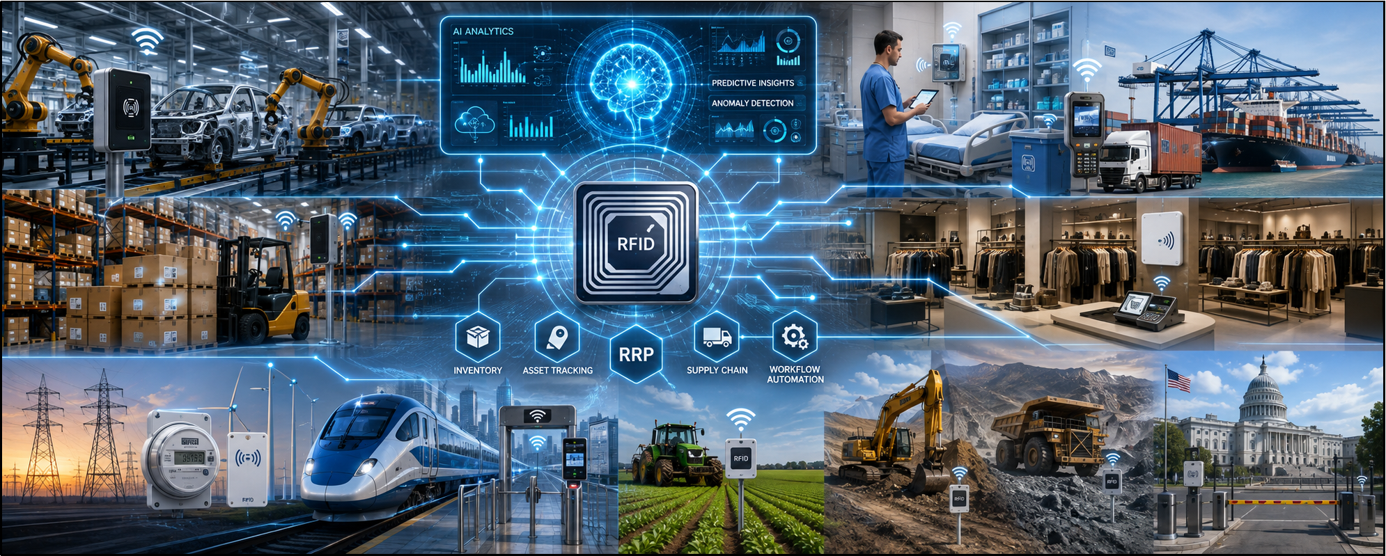 AI and RFID connects industrial sectors with intelligent asset tracking, analytics, and automated workflows.