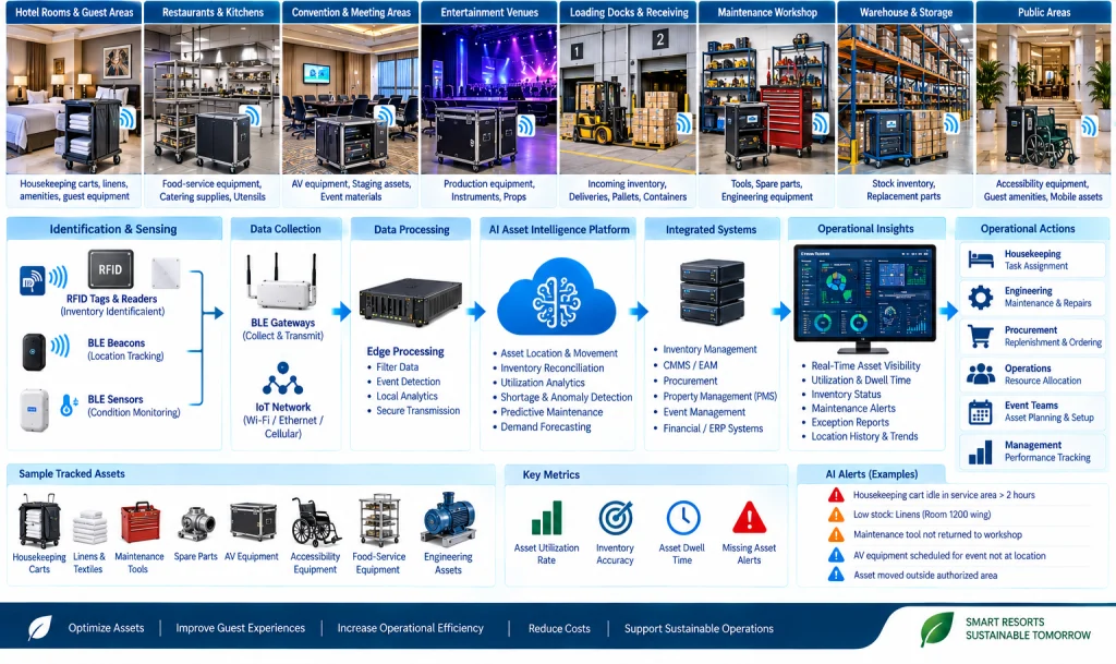 Resort asset intelligence combines RFID, BLE and AI to track inventory, monitor utilization and support operational decisions.